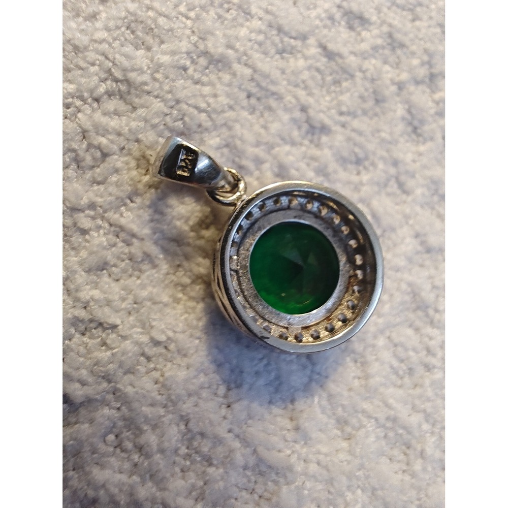 Pendant Green Silver Round Halo - Picture 6 of 8